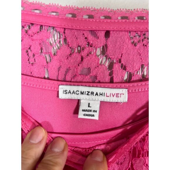 Isaac Mizrahi Top Women L Pink Floral Lace Feminine Ballerina Coquette Fringe - Picture 8 of 11